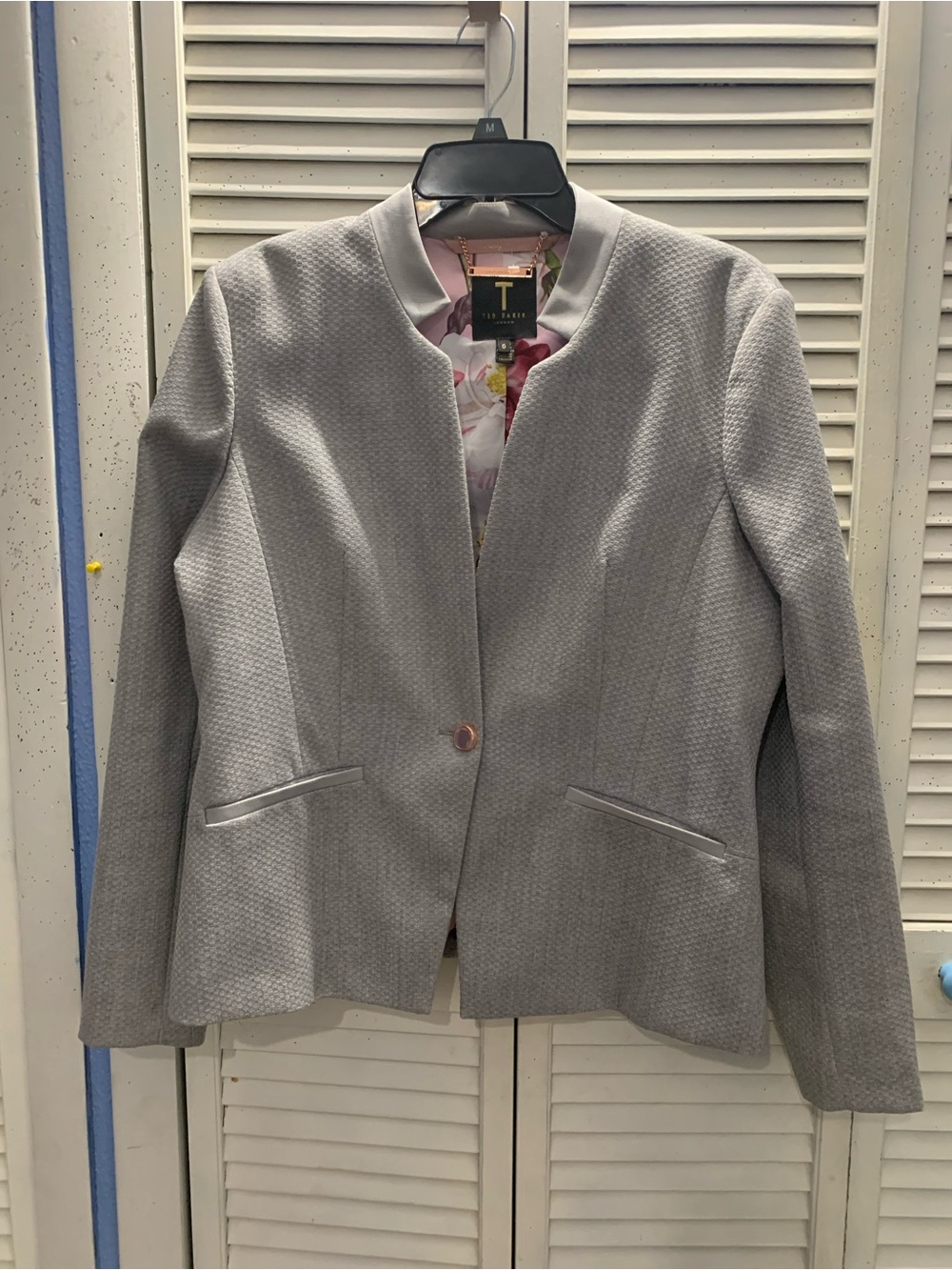 Ted Baker London Daizi Gray Textured Suit Blazer Jacket One Button Size 5